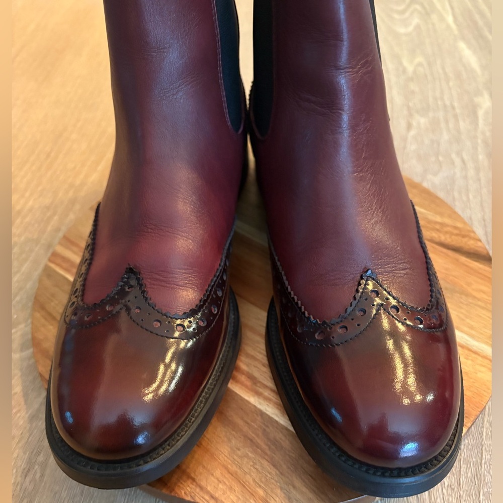 Boemos Burgundy Wingtip Chelsea Boots | Made in Italy | Women’s Size 9 / EU 39 - Picture 4 of 15